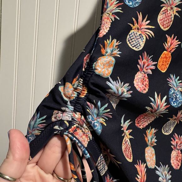 J Crew Raffi Painted Pineapple One Piece Swimsuit Drawstring Sides Size 12 - Picture 4 of 7